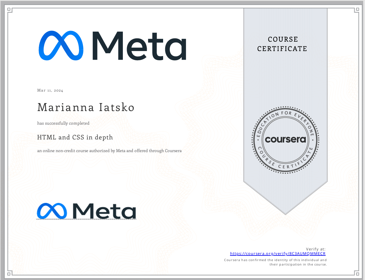HTML/CSS Certification